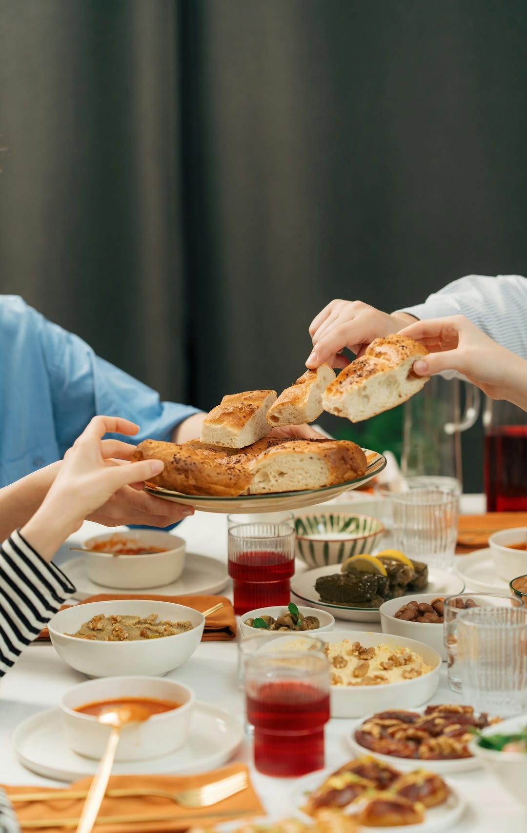 a family eating a meal together