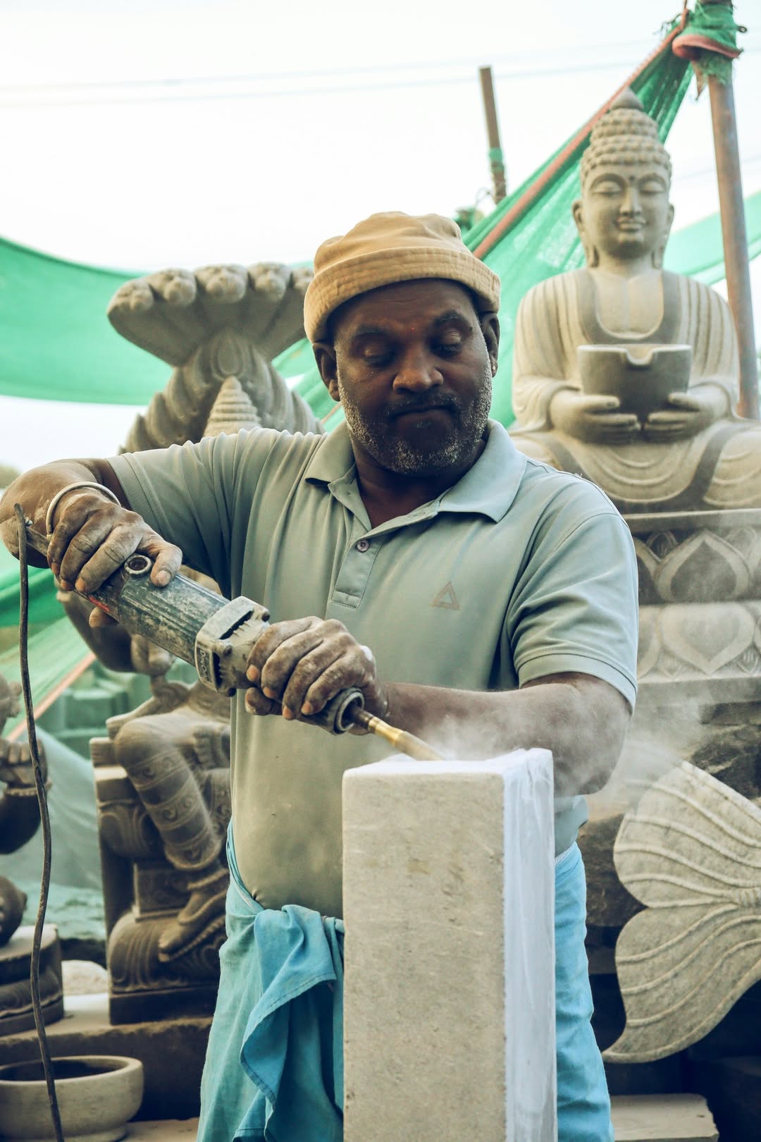 A sculptor working on his craft